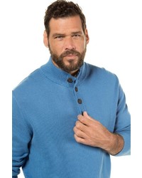 blauer Pullover mit einem zugeknöpften Kragen von JP1880