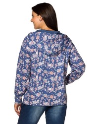 blauer Pullover mit einer Kapuze mit Blumenmuster von SHEEGO CASUAL