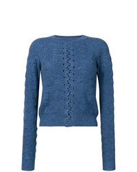 blauer Spitze Pullover mit einem Rundhalsausschnitt