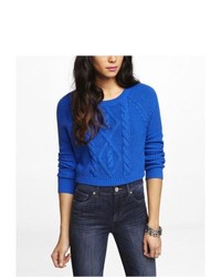 blauer Strick kurzer Pullover