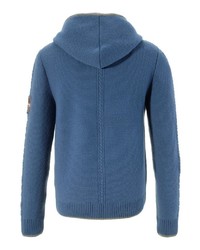 blauer Strick Pullover mit einem Kapuze von ALMGWAND