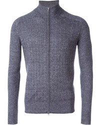 blauer Strick Pullover mit einem Reißverschluß