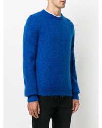 blauer Strick Pullover mit einem Rundhalsausschnitt von Saint Laurent