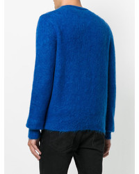 blauer Strick Pullover mit einem Rundhalsausschnitt von Saint Laurent