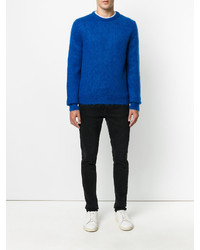 blauer Strick Pullover mit einem Rundhalsausschnitt von Saint Laurent