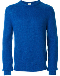 blauer Strick Pullover mit einem Rundhalsausschnitt von Saint Laurent