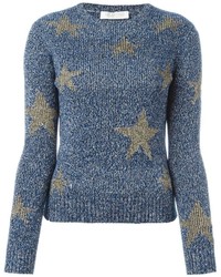 blauer Wollpullover mit Sternenmuster