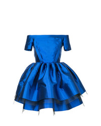 blaues ausgestelltes Kleid aus Satin von Greta Constantine
