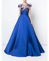 blaues Ballkleid mit Blumenmuster von Marchesa Notte