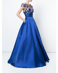 blaues Ballkleid mit Blumenmuster von Marchesa Notte