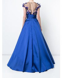 blaues Ballkleid mit Blumenmuster von Marchesa Notte