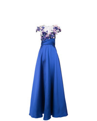 blaues Ballkleid mit Blumenmuster von Marchesa Notte