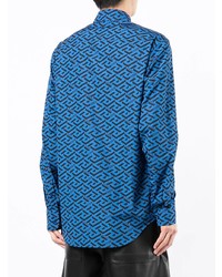 blaues bedrucktes Businesshemd von Versace