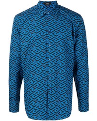 blaues bedrucktes Businesshemd von Versace