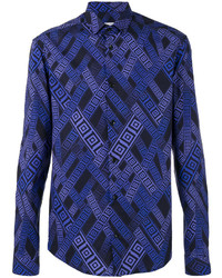 blaues bedrucktes Hemd von Versace