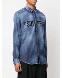 blaues bedrucktes Jeanshemd von DSQUARED2