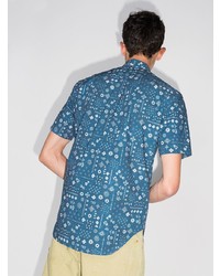 blaues bedrucktes Kurzarmhemd von Gitman Vintage