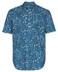 blaues bedrucktes Kurzarmhemd von Gitman Vintage