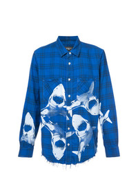 blaues bedrucktes Langarmhemd von Amiri
