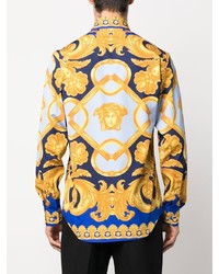 blaues bedrucktes Langarmhemd von Versace