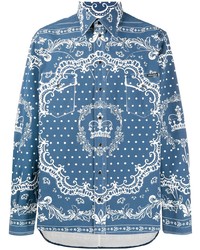 blaues bedrucktes Langarmhemd von Dolce & Gabbana