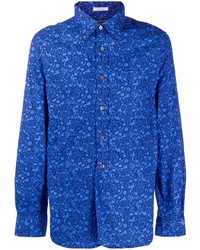 blaues bedrucktes Langarmhemd von Engineered Garments