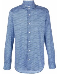 blaues bedrucktes Langarmhemd von Fedeli