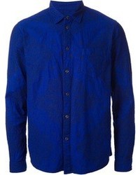 blaues bedrucktes Langarmhemd