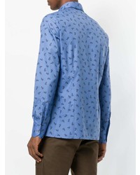 blaues bedrucktes Langarmhemd von Lanvin