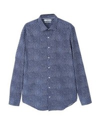 blaues bedrucktes Langarmhemd von Mango