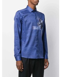 blaues bedrucktes Langarmhemd von Etro