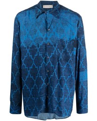 blaues bedrucktes Langarmhemd von Paura