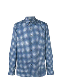 blaues bedrucktes Langarmhemd von Prada