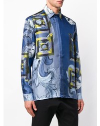 blaues bedrucktes Langarmhemd von Versace Collection