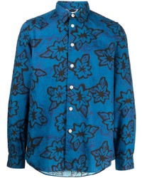 blaues bedrucktes Langarmhemd von PS Paul Smith