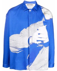 blaues bedrucktes Langarmhemd von Sunnei