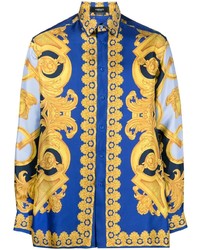 blaues bedrucktes Langarmhemd von Versace