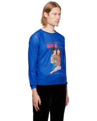 blaues bedrucktes Langarmshirt aus Netzstoff von Enfants Riches Deprimes