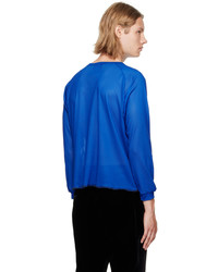 blaues bedrucktes Langarmshirt aus Netzstoff von Enfants Riches Deprimes