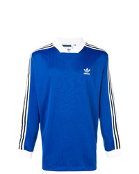 blaues bedrucktes Langarmshirt von adidas
