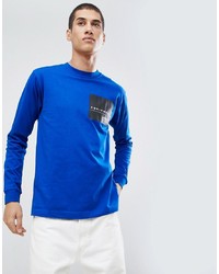 blaues bedrucktes Langarmshirt von adidas Originals