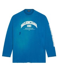 blaues bedrucktes Langarmshirt von Balenciaga