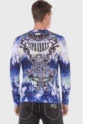 blaues bedrucktes Langarmshirt von Cipo & Baxx