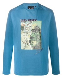 blaues bedrucktes Langarmshirt von Daily Paper