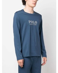 blaues bedrucktes Langarmshirt von Polo Ralph Lauren