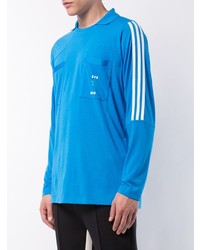 blaues bedrucktes Langarmshirt von adidas