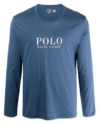 blaues bedrucktes Langarmshirt von Polo Ralph Lauren