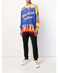 blaues bedrucktes Langarmshirt von Moschino