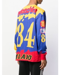 blaues bedrucktes Langarmshirt von Moschino