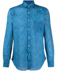blaues bedrucktes Leinen Langarmhemd von PENINSULA SWIMWEA